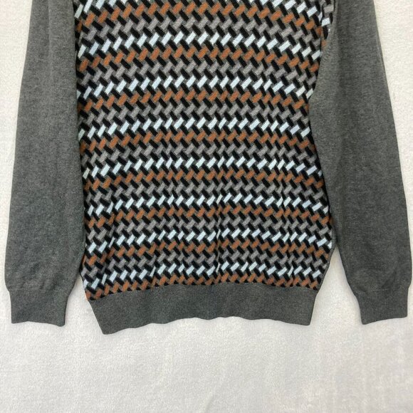 Luchiano Visconti Lattice Sweater Mens Large Crew Geometric Retro Gray Orange - Picture 8 of 13